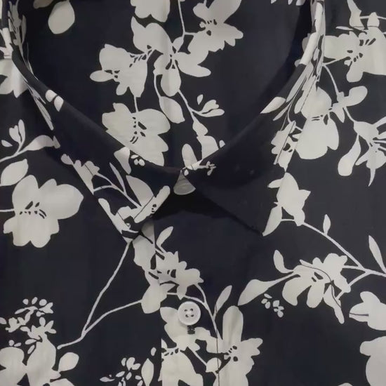 Black and white floral silhouette men's shirt