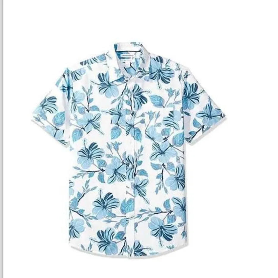 Blue Hibiscus White Shirt