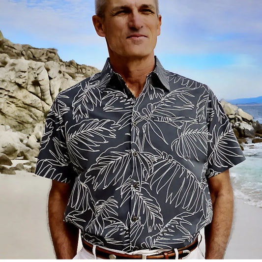 Best Hawaiian shirt for men.  Wear the spirit of aloha! The collar has a Hawaiian kapa motif, and the shirt has coconut shell buttons. 